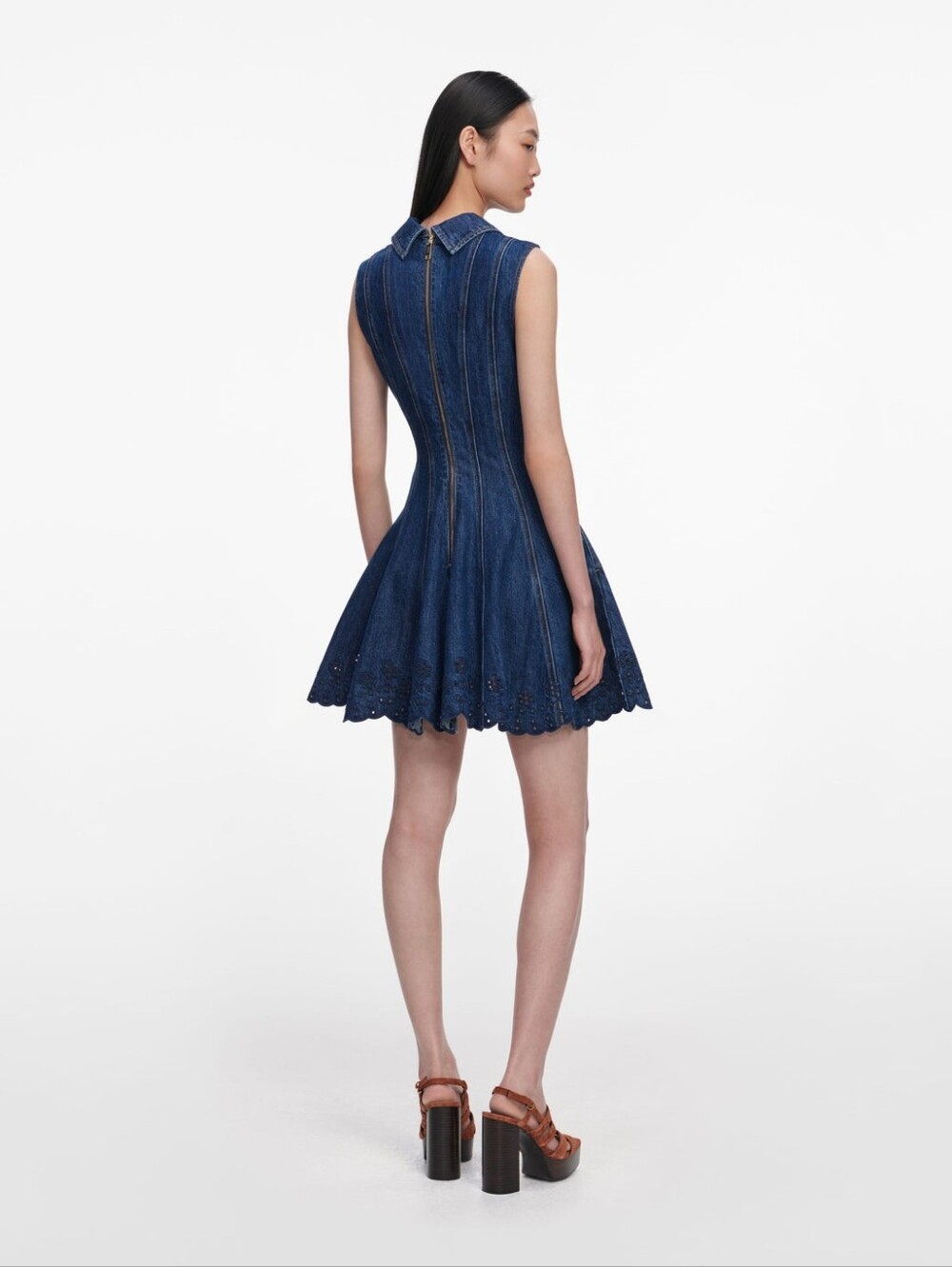 Self Portrait Denim Broderie Mini Dress - Picture 3 of 8